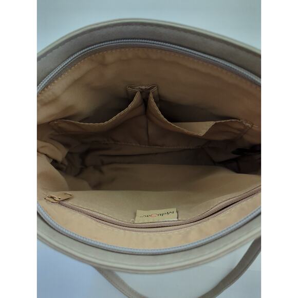 MultiSac Tan Gray Vegan Leather Shoulder Bag Adjustable Strap 10 x 8 x 2 - Picture 6 of 9